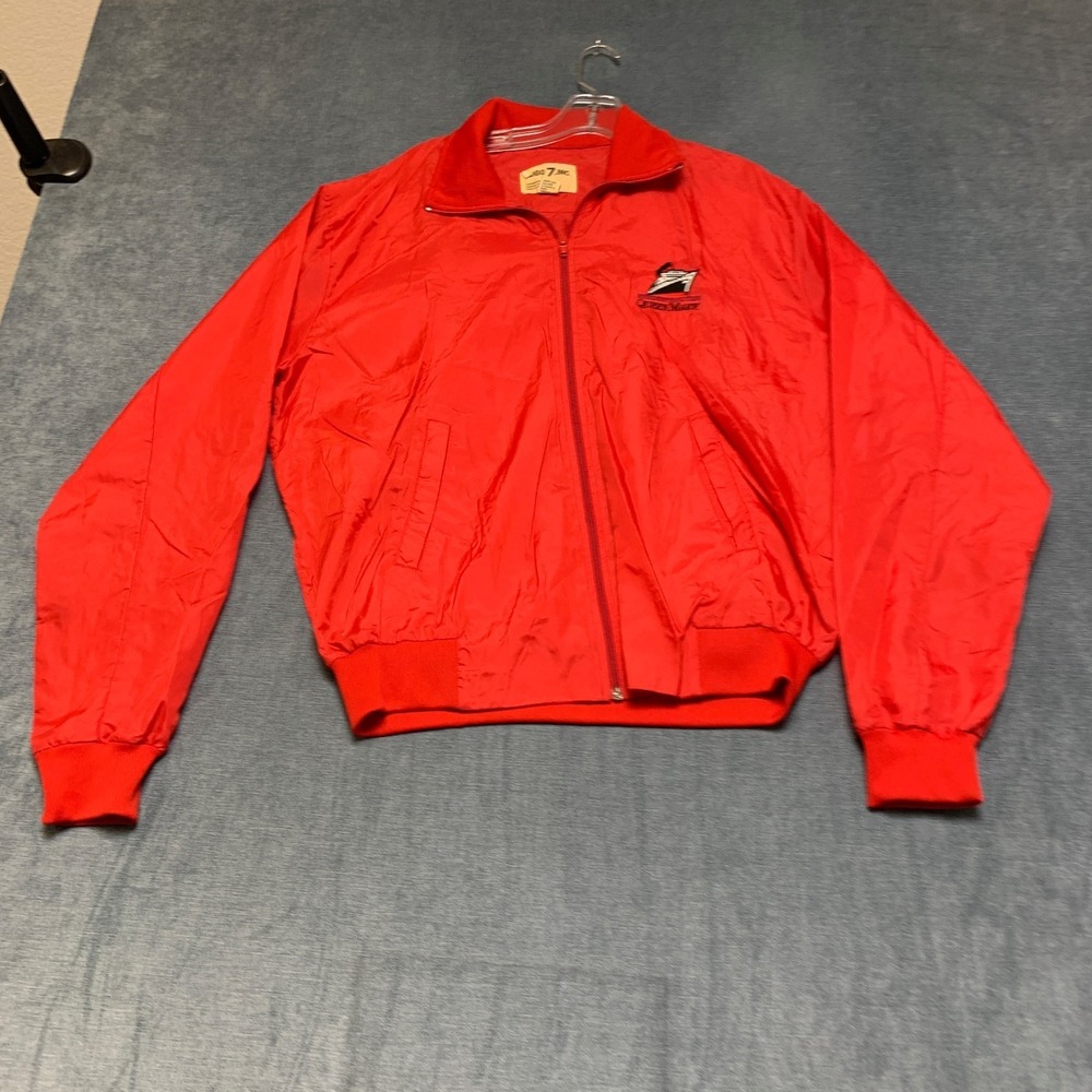 Vintage Logo 7 Jacket Mens XL Red Full Zip Queen Mary Logo Mock Neck Windbreaker